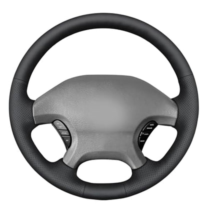 MEWANT Hand Stitch Steering Wheel Cover for Dodge Ram 1500 2002-2003 Dodge Ram 1500 Steering Wheel Wrap Truck Accessory - color: Black Real Leather&Black Thread