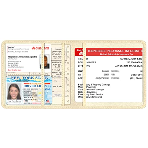 Car Insurance and Registration Holder, 5.5 x 5 Inch PU Leather Vehicle Glove Box Organizer Wallet Case for Insurance Card, Driver License, Paperwork - Champagne - color: Champagne