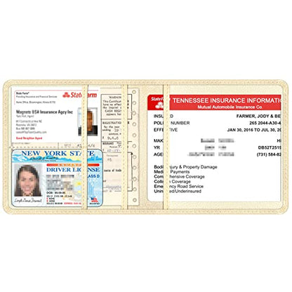 Car Insurance and Registration Holder, 5.5 x 5 Inch PU Leather Vehicle Glove Box Organizer Wallet Case for Insurance Card, Driver License, Paperwork - Champagne - color: Champagne