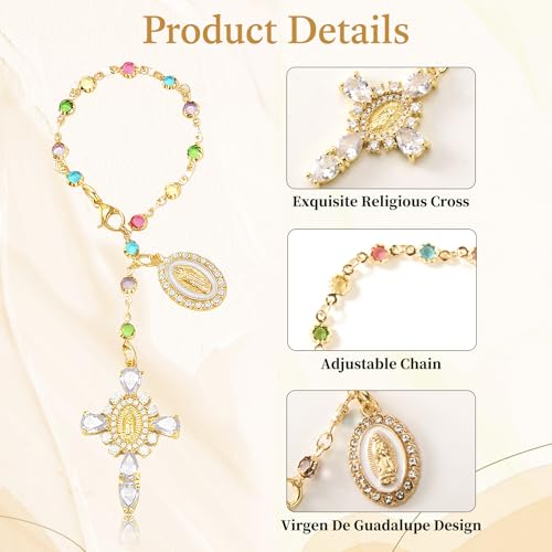 Virgen De Guadalupe Car Charm - Steering Wheel Accessory & Rearview Mirror Hanging, Cross Pendant Automotive Protection Decor - color: Gold-white