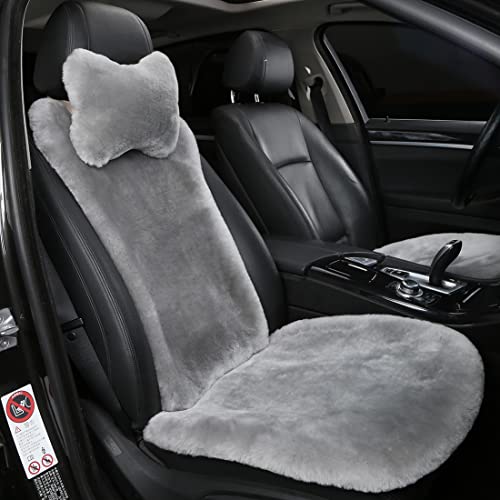 OGLAND Shearling Sheepskin Car Seat Cover, Fluffy Fuzzy Soft Fur Auto Seat Cover for Universal Comy Seat Cushion Accessories Automobiles (3 Pack Front, Misty Gray) - color: Misty Gray