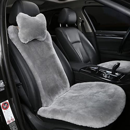 OGLAND Shearling Sheepskin Car Seat Cover, Fluffy Fuzzy Soft Fur Auto Seat Cover for Universal Comy Seat Cushion Accessories Automobiles (3 Pack Front, Misty Gray) - color: Misty Gray
