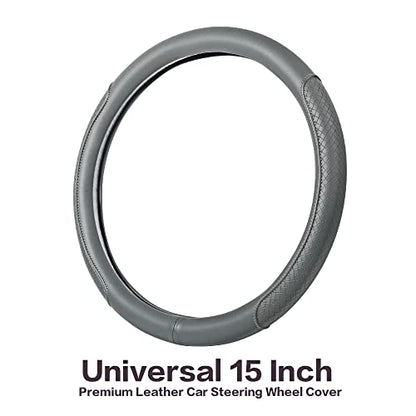 Microfiber Leather Steering Wheel Cover, Classic Embossing, Anti-Slip, Breathable, 15 Inch, Gray - color: Gray