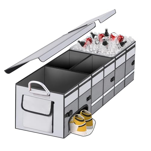 HAMOPY Car Trunk Organizer and Storage with Separate Compartment for 1 Pair of Shoes, Heavy Duty with Lid & Removable Leakproof Cooler Bag, Collapsible Large Trunk Organizers for SUV Sendan (Grey) - color: Grey