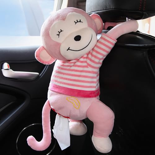 Plush Monkey Tissue Box Holder, Plush Pocket Tissue Cover for Car, Home, Office, Desk, Bathroom, Cute Decorative Soft Organizer (Pink Dressed Monkey) - color: Pink Dressed Monkey