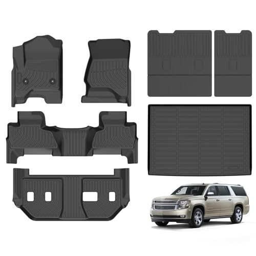 Hutisya-Floor Mats & Cargo Liner Set Fit for 2015-2020 Chevy Suburban/GMC Yukon XL (with 2nd Row Bench Seat) All Weather Protection Anti-Slip & Durable TPE Full Set Liners Automotive Accessories-Black - style: 14)For Suburban 2015-2020 Full Set