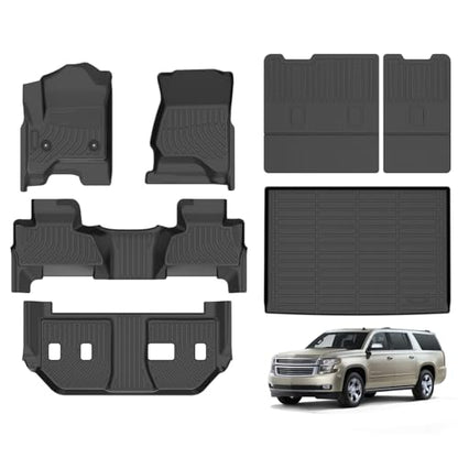 Hutisya-Floor Mats & Cargo Liner Set Fit for 2015-2020 Chevy Suburban/GMC Yukon XL (with 2nd Row Bench Seat) All Weather Protection Anti-Slip & Durable TPE Full Set Liners Automotive Accessories-Black - style: 14)For Suburban 2015-2020 Full Set