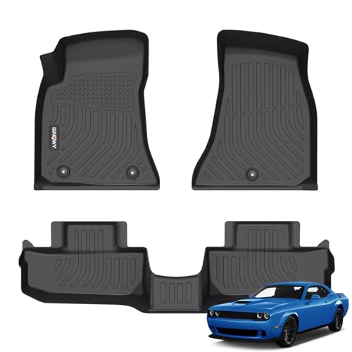 GINOWY-Floor Mats for Dodge Challenger RWD 2015-2023, TPE All Weather Challenger Car Floor Mats, Custom Fit Non-Slip Waterproof Challenger Automotive Floor Liners Accessories Black - style: 9) for Dodge Challenger 2015-2023 Floor Mats