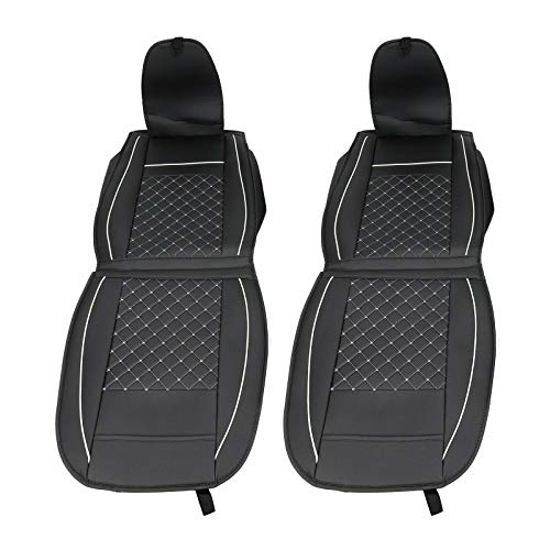 Universal PU Leather Car Seat Cover Full Set 5-Seat Front&Rear Cushions Full Seat with Pillows Fit for SUV Truck Van Year Round Use (Black/White Line) - color: Black/White Line
