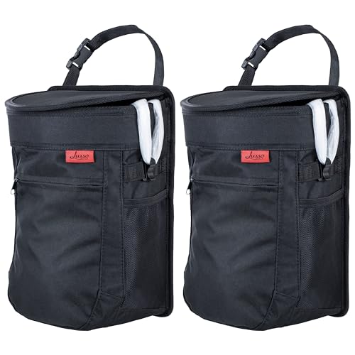 Lusso Gear Spill-Proof Car Trash Can (2.5 Gal, 2 Pack) - Easy to Clean Hanging Garbage Bin - Leak-Proof Lid, Removable Liner, Waterproof - Keeps Truck, SUV, Car, Minivan Clean & Odor Free (Black) - color: 2-Pack Black, style: 2.5 Gal