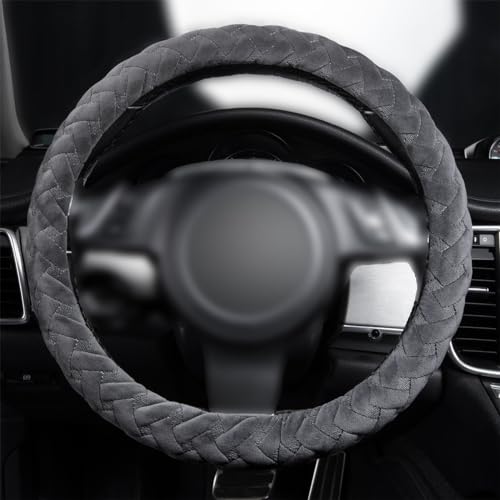 Flying Banner car Steering Wheel Cover Massage Velvet Warm Universal Size 15 inches SUV Truck Anti Slip Odorless Summer Winter (Gray, Velvet Massage) - color: Gray