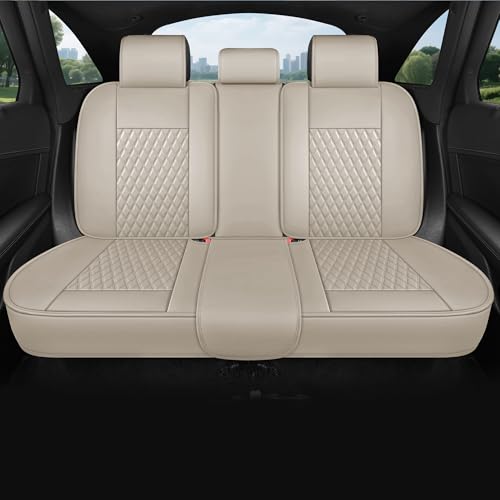 Beige Leather Car Seat Covers Full Set,High-Density Contoured Nappa Leather Universal Precision Fit Automotive Seat Covers,Waterproof Car Seat Protector,forros para asientos de carro,Style1 Beige - color: Beige Full Coverage