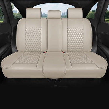 Beige Leather Car Seat Covers Full Set,High-Density Contoured Nappa Leather Universal Precision Fit Automotive Seat Covers,Waterproof Car Seat Protector,forros para asientos de carro,Style1 Beige - color: Beige Full Coverage
