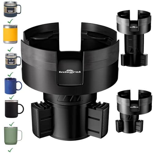 Integral Expandable Mug Holder - YETI 14oz Rambler Cup Holder - Car Cup Holder Expander with Adjustable Base - Rubber Tabs Hold Most Coffee Mugs Ramblers 10oz