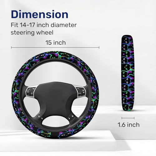GENANY Neon Cat Steering Wheel Cover, Non Slip Polyester Car Wheel Protector for Car SUV Truck, Universal 15 Inch - color: 11. Neon Cat