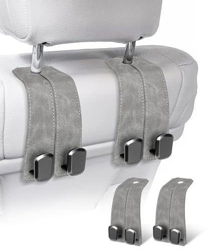 Car Purse Holder Hook, 2PCS Car Hooks for Headrest Luxurious Leather 100% Metal Car Hangers for Seat Multifunctional Car Bag Hook Car Seat Back Storage Hook Accessories (Grey) - color: GREY 2Pack