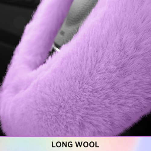 Road Comforts Steering Wheel Cover, Fluffy Car Wheel Covers for Women/Girls/Ladies，Soft Wool Fur Steering Wheel Protector, Universal 14 1/2 inches to 15 inches - Purple - color: Purple