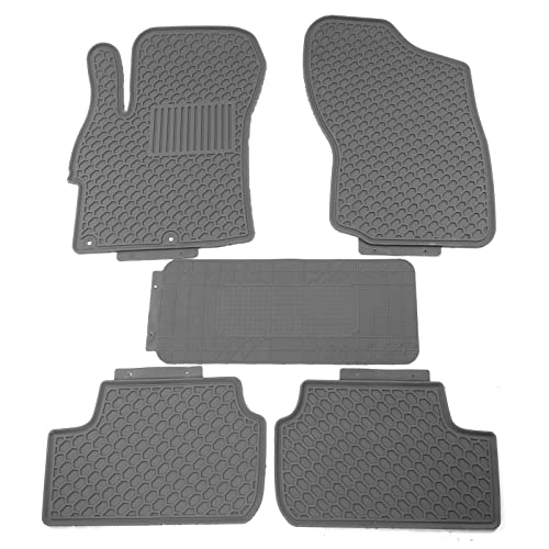 IKON MOTORSPORTS, Custom Fit Floor Mats Compatible with 2008-2017 Mitsubishi Lancer, Gray/Grey Latex Rubber All Weather Car Auto Carpets Liner 5PC Protector, 2009 2010 2011 2012 2013 2014 2015 2016