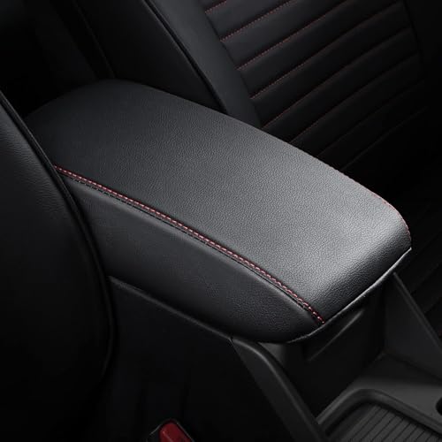 AOMSAZTO Armrest Covers Middle Console Covers for 2017-2022 Nissan Rogue Black with Red Stiches - color: Black with red stiches