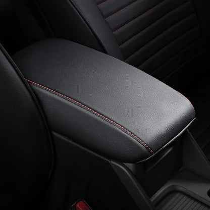 AOMSAZTO Armrest Covers Middle Console Covers for 2017-2022 Nissan Rogue Black with Red Stiches - color: Black with red stiches