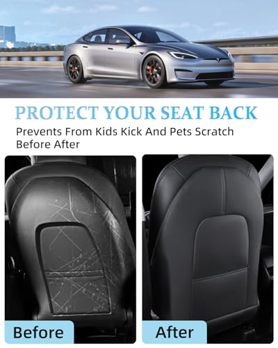Seat Back Protectors Fit for Tesla Model Y & Model 3 & Model S/X (Fit 2025 Model Y & 2024–2025 Model 3 Highland), Premium Wear-Resistant Kick Mats with Organizer Pocket, Set of 2, Black