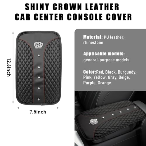 Bling Crown Car Center Console Mats, Anti-Slip and Waterproof Crystal Car Armrest Pad Protector, Universal Rustproof Armrest Decor Cushion for Cars & SUVs, Car Accessories (Black) - color: Black