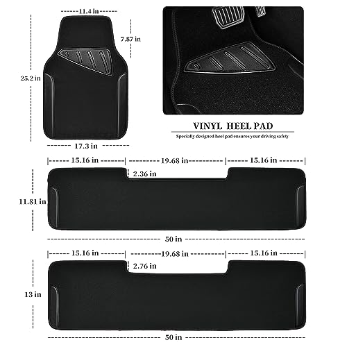 CAR PASS Waterproof Universal Faux Leather 3Row Car Floor Mats, Black Car Mats Fit for SUV,Vans,sedans, Trucks,Set of Vehicles Car Carpet with Driver Heel Pad and Anti-Slip Nibs Backing (Black 3Row) - color: Black 3R