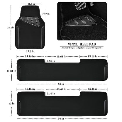 CAR PASS Waterproof Universal Faux Leather 3Row Car Floor Mats, Black Car Mats Fit for SUV,Vans,sedans, Trucks,Set of Vehicles Car Carpet with Driver Heel Pad and Anti-Slip Nibs Backing (Black 3Row) - color: Black 3R
