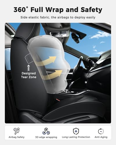 Huidasource Seat Covers Full Set, Universal Fit for Most Cars SUVs Trucks, Full Coverage Leather Car Seat Cover, Airbag, Cupholder Compatible, Seat Function Retain, Velcro Adjustable, Black - color: FS: Black, size: Full Set