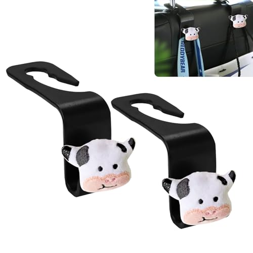 Cow Car Seat Headrest Hook 2 Pack Car Purse Hook Cars Seat Hooks for Headrest Universal for Handbag Bags Drink Grocery Coat Universal Vehicle,Cars Interior Accessories Cow Gifts for Women Men - color: Cow