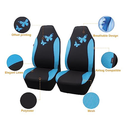 Flying Banner Butterfly car seat Covers ful Set Fashion Universal Lady Woman Female Rear Bench Split Colorized (2 Fronts, Mint Blue) - color: Mint Blue, size: 2 Fronts