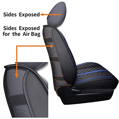 Tomatoman Tacoma Car Seat Covers Compatible with Toyota Tacoma 2005-2023 2024 2025 2026 Truck Access Double Crew Cab TRD Pro Trail Edition Off-Road Waterproof Leather Cushions(2PCS Front/Black-Blue) - color: 2 PCS Front/Black-Blue