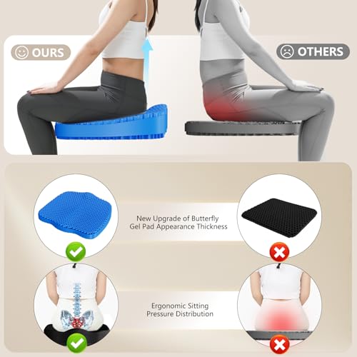 Gel Seat Cushion for Office Chair 3.54in Thick Ergonomic Gel Chair Cushion Seat Pad for Long Sitting Relieve Sciatica Back,Pressure Sore Ulcer Pain,Seat Cushion for Wheelchair Office Chairs Car Seats - color: Blue, size: X-Large