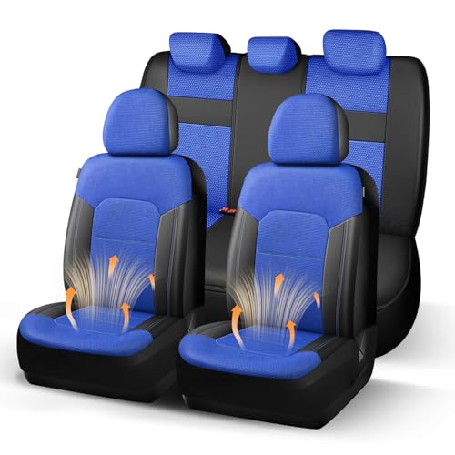 HChengkikz Seat Cover Full Set, Air Mesh and Faux Leather Car Seat Covers, Breathable Automotive Seat Covers Airbag Compatible, Universal All Season Comfort for Most Cars, Truck, SUV (Black Blue) - color: N812 Black Blue, size: Full Set