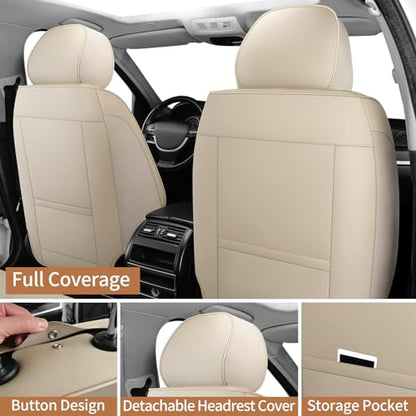 Leather Front Car Seat Covers Breathable Seat Covers Waterproof Seat Protectors Universal Fit for Most Automotive Cars SUV Trucks Van (Beige, Front Pair)