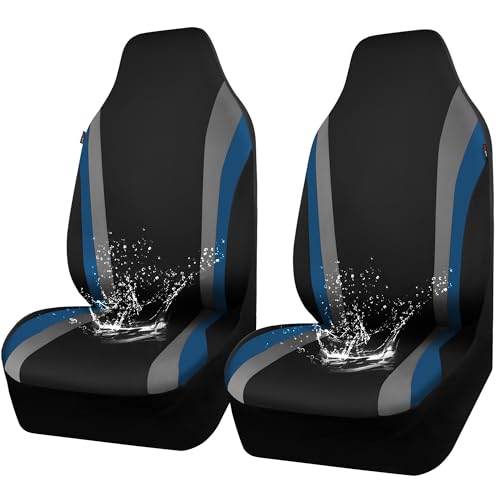 CAR PASS AquaShield Neoprene Waterproof Car Seat Covers for Front Seats Only, High Back Bucket Seat Cover,Airbag Compatible, Line Rider Seat Covers Universal Fit for Auto Truck Van SUV (Black Blue) - color: Black and Blue