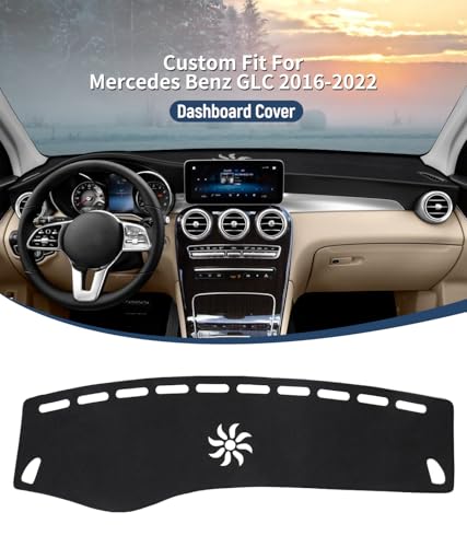 BIBLOZ Dash Cover Mat for Mercedes Benz 2016-2021 2022 GLC Model GLC300 GLC350e GLC43 GLC63 Accessories Black Flannel Interior Trim Car Dashboard UV Sun - size: 2016-2022 GLC