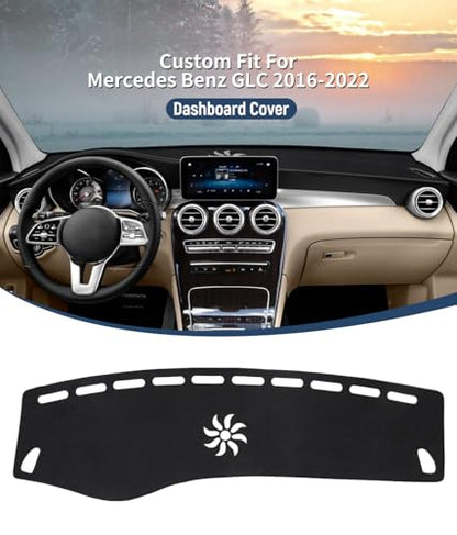 BIBLOZ Dash Cover Mat for Mercedes Benz 2016-2021 2022 GLC Model GLC300 GLC350e GLC43 GLC63 Accessories Black Flannel Interior Trim Car Dashboard UV Sun - size: 2016-2022 GLC