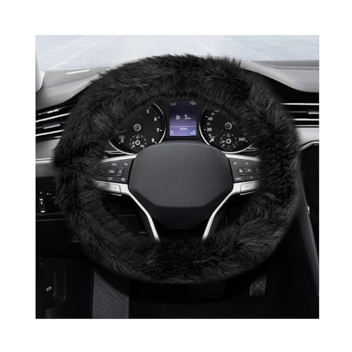 Fluffy Steering Wheel Cover, 15 Inch Soft Microfiber Plush Steering Wheel Decoration, Winter Warm Fuzzy Car Wheel Covers Anti-Slip Protector for Women Men, Car Accessories (Black) - color: Black