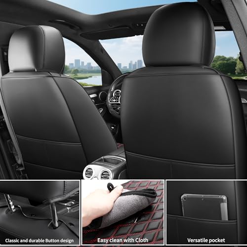Car Seat Covers Full Set for SUV Trucks,Univerasal Precision Fit Contoured ThickTexture Nappa Leather Automotive Seat Covers,Waterproof Seat Covers & Accessories,Style1 Black Red Line - color: Black Red Full Coverage