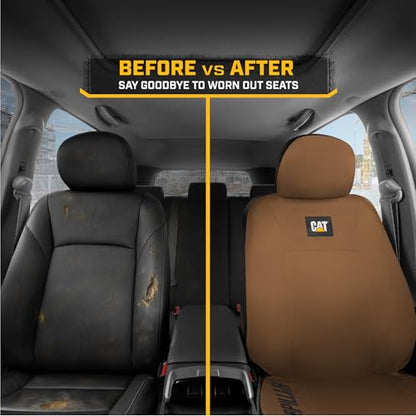 CAT DuraDrive Car Front Seat Cover – (1) pc, Beige Oxford, Heavy Duty Protection, Semi-Universal Fit – Durable Water-Resistant Auto Seat Protector for Truck, SUV, Sedan – Easy Install & Washable - color: Beige 1 Front