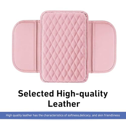 Car Center Console Cover, Upgrade Soft Skin-friendly Leather Arm Rest Cover for Car, Universal Anti-slip Scratch-resistant Armrest Mat with Side Storage Bags, for Trucks, Cars, SUVs (Pink) - color: Pink