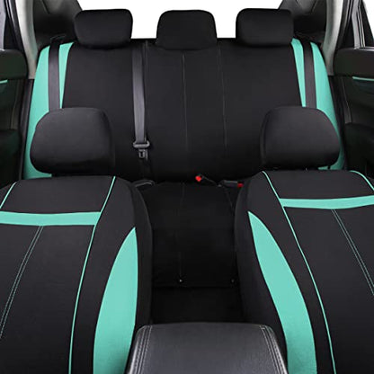 CAR-GRAND Sporty Cloth Car Seat Covers Full Set, Breathable and Washable,Universal Fit for Car, Truck, Sedan, Vans, SUV, Airbag Compatible, Zipper Design - color: Mint