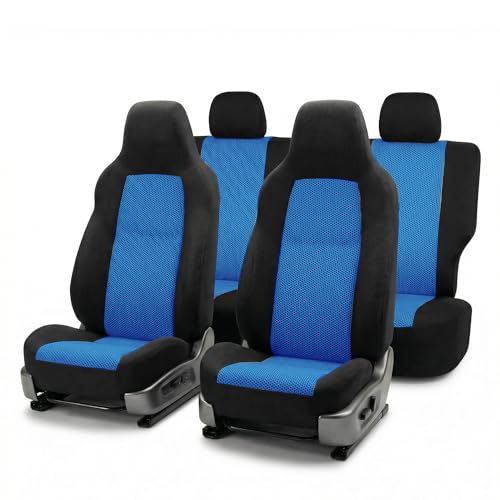 FH Group Automotive Full Car Seat Covers for SUV, Trucks, Sedan and More - Universal Fit Front High Back & Rear Solid Bench Design Interior Accessories - 3D Air Mesh Fabric Center Panel - Blue - color: Blue, size: Full Set