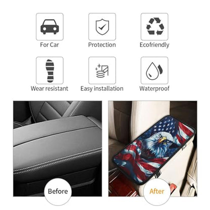 Universal Car Center Console Cushion Pad, American Flag Eagle Soft Waterproof Car Center Console Cover Auto Armrest Seat Box Cover Protector for Most Vehicle SUV Truck Car - color: American Flag Eagle