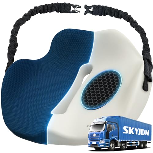 Memory Foam Truck Seat Cushion with TPE Gel Support, Truck Seat Cushion with Non-Slip Washable Cover for Back Support & Pain Relief During Long Drives(Blue) - color: Blue