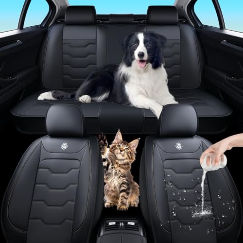Black Car Seat Cover Full Set Kit, Universal Car Seat Cover for Car, Waterproof Leather, Protect & Upgrade Car Interior, Airbag Compatible, Easy to Install & Clean, For SUV, Pickup Truck, Sedan - color: C_Black