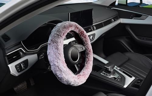 KAFEEK Frost Fluffy Microfiber Plush Steering Wheel Cover for Winter Warm, Universal 15 inch Soft Fuzzy Steering Wheel Cover,Charm Pink - color: pink, size: Standard Size[14 1/2''-15'']