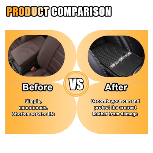 Bling Leather Car Armrest Seat Box Cover, Car Console Armrest Cover with Crystal Rhinestones, Anti-Scratch Waterproof Auto Center Console Protector Cushion Pad for Car SUV Truck (Black) - color: Black