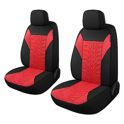 CAROMOP Car Seat Covers Front Set, Washable and Breathable Premium Cloth Seat Covers for Cars, Universal Fit for Most Car Interior Covers-Sedan Truck SUV(Black/Red)
